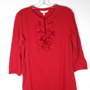 Women's KRAZY KAT Red Ruffle Front Knit Shirt Size Large